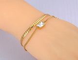 18K Plated Double Layer Stainless Steel CZ Crystal Charm Bracelet