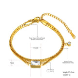 18K Plated Double Layer Stainless Steel CZ Crystal Charm Bracelet