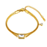18K Plated Double Layer Stainless Steel CZ Crystal Charm Bracelet