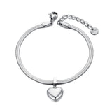 Heart Charm Bracelet 18K Plated Stainless Steel Snake Chain Jewelry