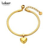 Heart Charm Bracelet 18K Plated Stainless Steel Snake Chain Jewelry
