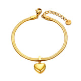 Heart Charm Bracelet 18K Plated Stainless Steel Snake Chain Jewelry