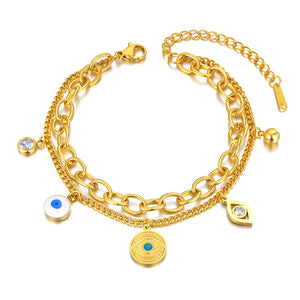 Bohemia Double-layer Chain Bracelet with Eyes Charm B23038