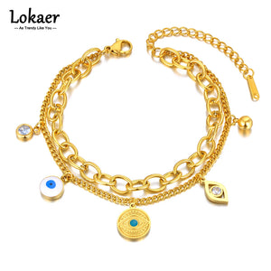Bohemia Double-layer Chain Bracelet with Eyes Charm B23038