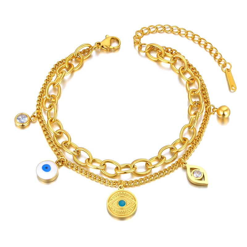 Bohemia Double-layer Chain Bracelet with Eyes Charm B23038