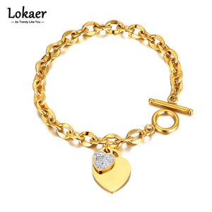 Bohemia Rhinestone Chain Bracelet Double Heart Charm B21161