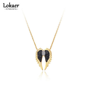 Bohemia Style CZ Crystal Pendant Double Wings Charm Necklace