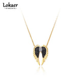 Bohemia Style CZ Crystal Pendant Double Wings Charm Necklace