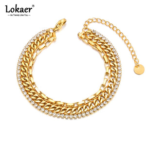 316L Stainless Steel Rhinestone Charm Bracelet For Women B23161
