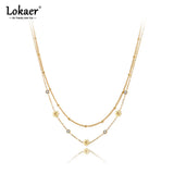316L Stainless Steel CZ Crystal Charm Necklaces Bohemia Double Layer Small Daisy