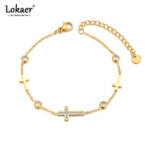 Vintage 18K Plated CZ Cross Charm Bracelet B23148