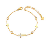 Vintage 18K Plated CZ Cross Charm Bracelet B23148