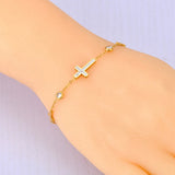 Vintage 18K Plated CZ Cross Charm Bracelet B23148