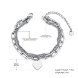 316L Stainless Steel Double Layered Heart Charm Bracelet for Women B23160