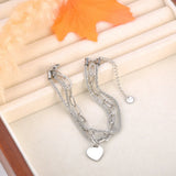 316L Stainless Steel Double Layered Heart Charm Bracelet for Women B23160