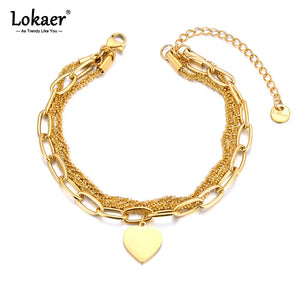 316L Stainless Steel Double Layered Heart Charm Bracelet for Women B23160
