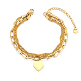 316L Stainless Steel Double Layered Heart Charm Bracelet for Women B23160
