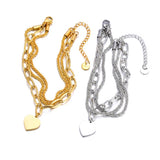 316L Stainless Steel Double Layered Heart Charm Bracelet for Women B23160