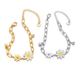 316L Stainless Steel Flower Charm Bracelet Cz Crystal 18K Plated Chain