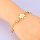 316L Stainless Steel Flower Charm Bracelet Cz Crystal 18K Plated Chain