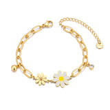 316L Stainless Steel Flower Charm Bracelet Cz Crystal 18K Plated Chain