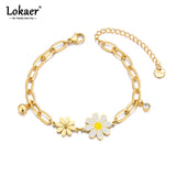 316L Stainless Steel Flower Charm Bracelet Cz Crystal 18K Plated Chain