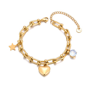 316L Stainless Steel Cz Crystal Heart Charm Bracelet For Women