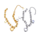 316L Stainless Steel Cz Crystal Heart Charm Bracelet For Women