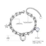 316L Stainless Steel Cz Crystal Heart Charm Bracelet For Women