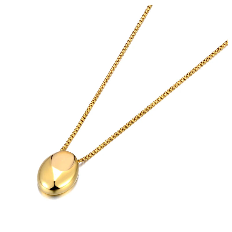 316L Stainless Steel Oval Pendant Necklace 18K PVD Plated Women's Jewelry N23073