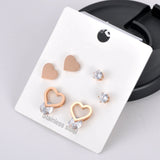 Stainless Steel CZ Crystal & LOVE Heart Earrings Set