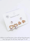 Stainless Steel CZ Crystal & LOVE Heart Earrings Set