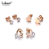 Stainless Steel CZ Crystal & LOVE Heart Earrings Set