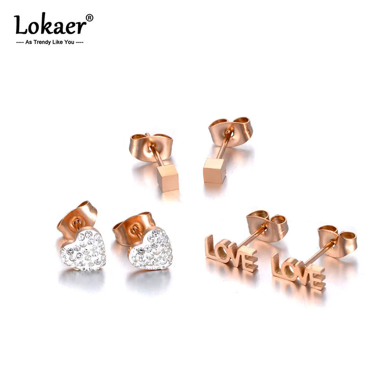 3PC Stainless Steel Crystal Earrings Set, Office Jewelry for Women