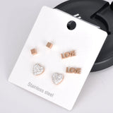 3PC Stainless Steel Crystal Earrings Set, Office Jewelry for Women