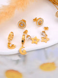 Stainless Steel Star Moon Crystal Earrings Set