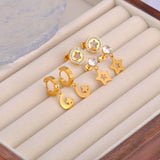 Stainless Steel Star Moon Crystal Earrings Set