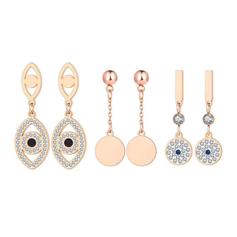 Rhinestone Eye Steel Stud Earrings Ethnic Style Goth Jewelry