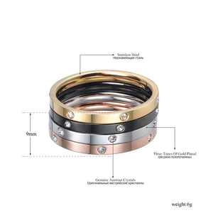 Colorful Cubic Zirconia Rings Titanium Steel Wedding Engagement Ring