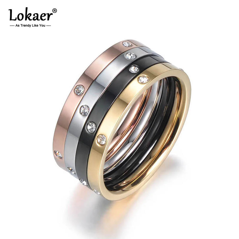 Colorful Cubic Zirconia Rings Titanium Steel Wedding Engagement Ring