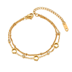 Bohemia Stainless Steel Charm Bracelets CZ Crystal Flower Chain