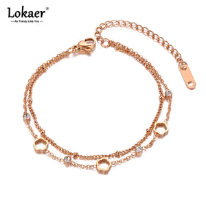 Bohemia Stainless Steel Charm Bracelets CZ Crystal Flower Chain