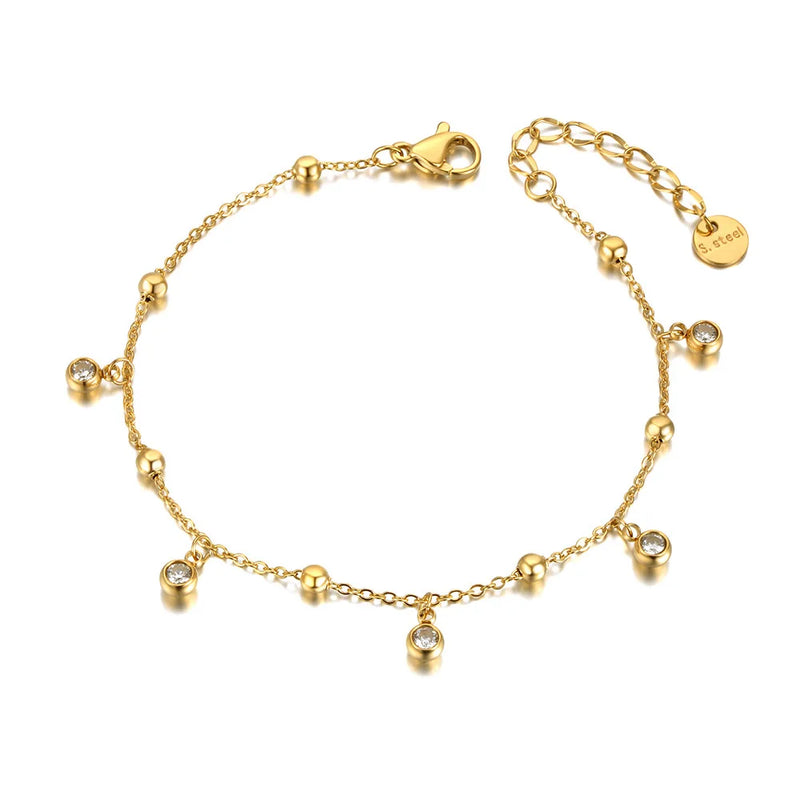 Bohemia Titanium Stainless Steel Charm Bracelet For Women CZ Crystal Jewelry