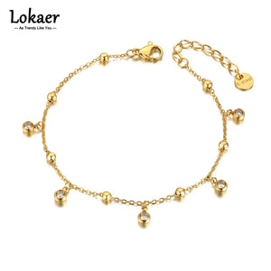 Bohemia Titanium Stainless Steel Charm Bracelet For Women CZ Crystal Jewelry
