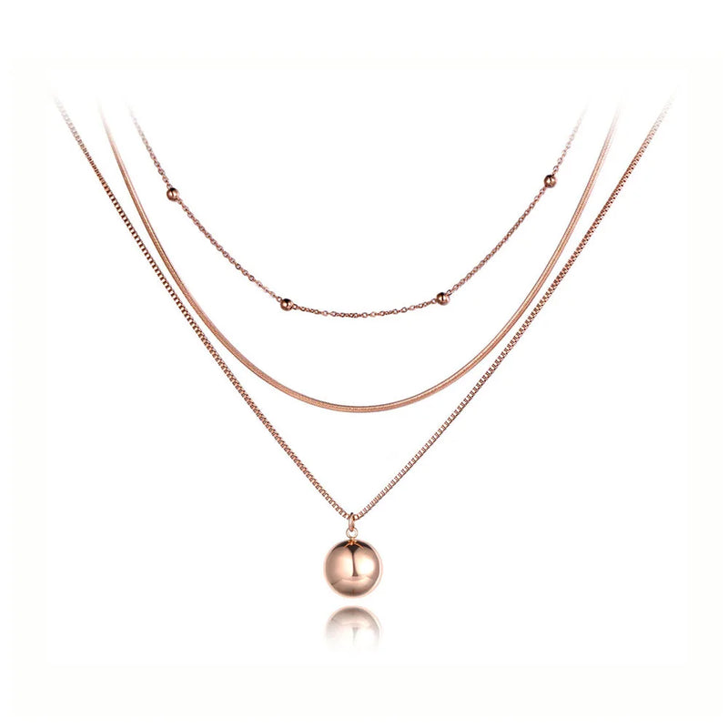 Bohemia Waterproof Stainless Steel Three-layer Round Ball Choker Necklace