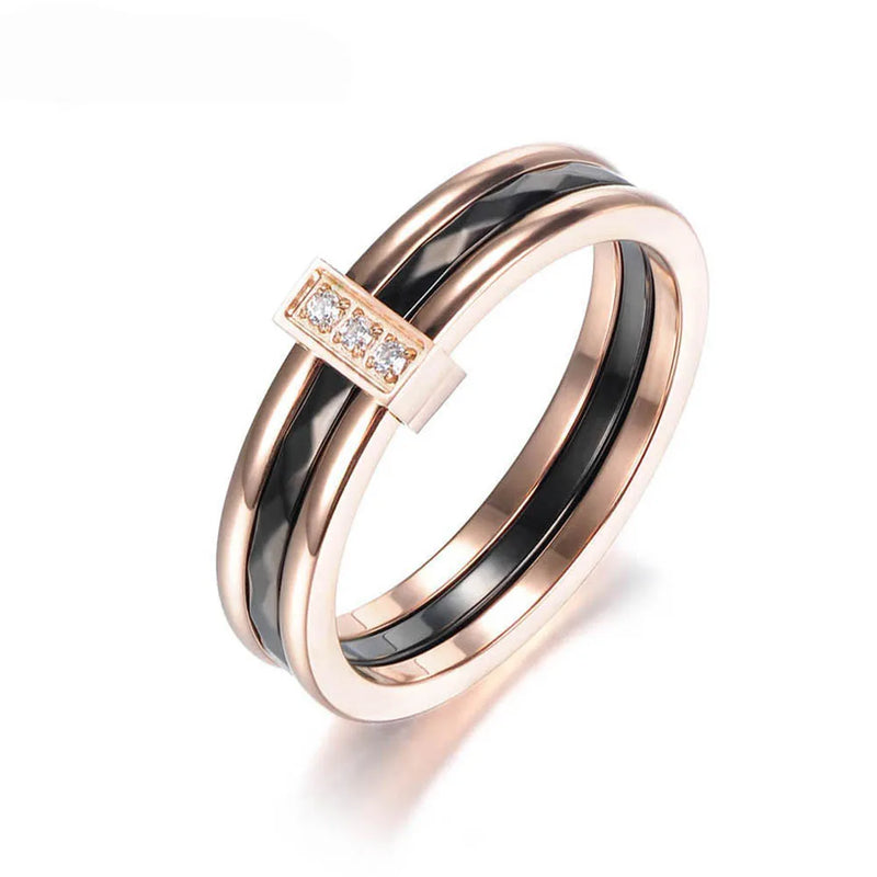 Mosaic CZ Crystal Rose Anniversary Rings Jewelry Stainless Steel Wedding Rings