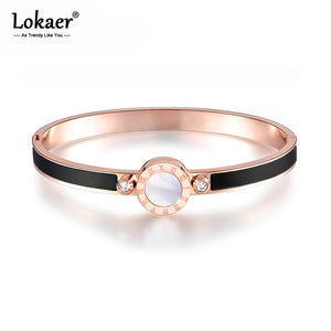 Roman Num CZ Crystal Bangles 316L Stainless Steel Lover Charm Bracelets