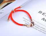 Stainless Steel & CZ Roman Number Charm Bracelet Red Rope B19010