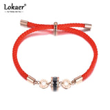 Stainless Steel & CZ Roman Number Charm Bracelet Red Rope B19010