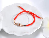 Stainless Steel & CZ Roman Number Charm Bracelet Red Rope B19010